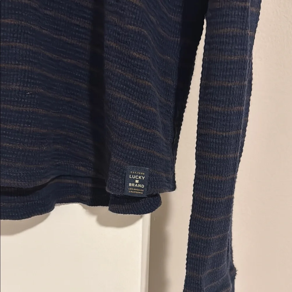 Lucky Brand Navy Thin-Stripe Long Sleeve Hooded Henley - Picture 4 of 6